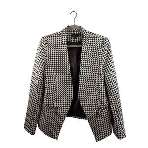 Premise Womens Houndstooth Blazer Jacket Size 10 Black & White Polyester Blend